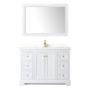 WYNDHAM COLLECTION Avery 48'' Free Standing Single Bathroom Vanity with Quartz Top with Mirror