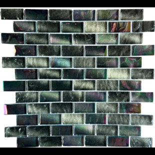 TILESANDDECO 12" x 12" Galaxy Black 1x2 Glass Pool Tile