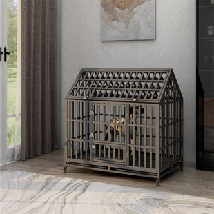 TUCKER MURPHY PET™ Ebberta 47" Heavy Duty Dog Crate Cage, Dog Kennel Lockable w/ Door Lock & Removable Trays, Roof Top Access