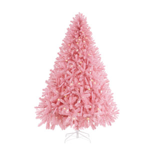 THE HOLIDAY AISLE® Pink Traditional Christmas Tree with Lights, Pre-lit with Metal Stand