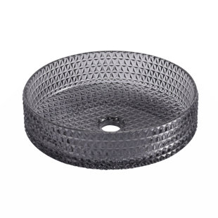 Myhomekeepers 15.55'' Glass Circular Vessel Bathroom Sink, Bathroom Countertop Basin