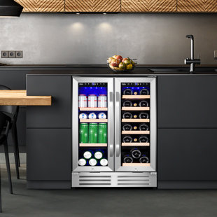 VELIVI 24 inch 18 Bottle and 57 Can Dual Zone Built-In and Freestanding Wine & Beverage Refrigerator