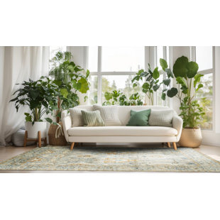 EORC Stylish and Durable Hand-Knotted Modern Classic Oriental Wool Indoor Green Rectangular Area Rugs