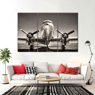 17 STORIES " Black And White Vintage Airplane " 3 - Pieces