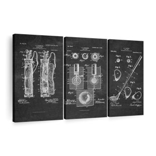 ELEPHANT STOCK " Golf Patents " by Patent Hunter 3 - Pieces (Set of 3)