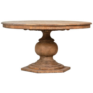 ONE ALLIUM WAY® Yves 59-inch Round Reclaimed Pine Antique Natural Carved Pedestal Dining Table