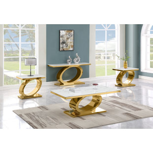 BEST QUALITY FURNITURE 4 - Piece Marble Top Living Room Table Set