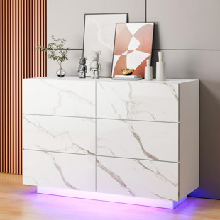 WADE LOGAN® Aylina 6 Drawer 41.3" W Dresser With LED Light