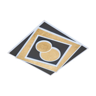 FISCHER & HONSEL GMBH Deckenleuchte, Ratio | Sandschwarz| / Blattgoldfarben | Acrylglas - Weiß| L: 50,00 Cm, B: 50,00 Cm,| Ausladung Decke: 6,40 Cm| Mit Fernbedienung Stufenlos Dimmbar| Tunable White (Cct) Stufenlos Einstellbar| 1X Led 48,0W 2700 / 6500 K Inkl.| 3800 Lm