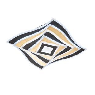 FISCHER & HONSEL GMBH Deckenleuchte, Hero | Sandschwarz| / Blattgoldfarben | Acryl Satiniert| L: 50,00 Cm, B: 50,00 Cm,| Ausladung Decke: 7,60 Cm| Mit Fernbedienung Stufenlos Dimmbar| Tunable White (Cct) Stufenlos Einstellbar| 1X Led 50,0W 2700 / 6500 K