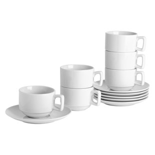 Argon Tableware - Klassisches stapelbares Teetassen- und Untertassenset - 200ml - Weiß (Set besteht aus 48)