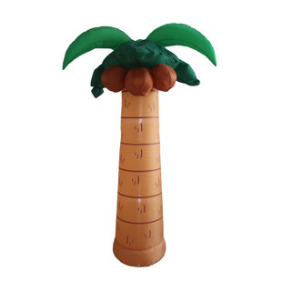 BAYOU BREEZE 8 Foot Tall Jumbo Summer Party Inflatable Palm Tree with Coconuts Pre-Lit LED Lights Indoor / Outdoor Blow Up Holiday Yard Decoration