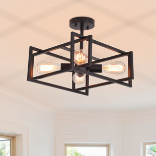 17 STORIES Nill 4 - Light 15" Wide Square Dimmable Semi Flush Mount for Entryway Foyer Hallway