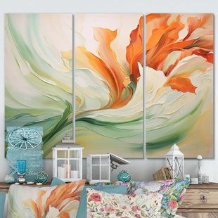DESIGN ART Green Flowing Petals " Green Flowing Petals " 3 - Pieces
