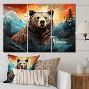 DESIGN ART Bear Majestic Geometric II - Animals Wall Art Living Room Set