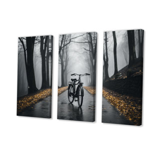 DESIGN ART Bicycle Pedaling Into The - Transportation Canvas Prints Set