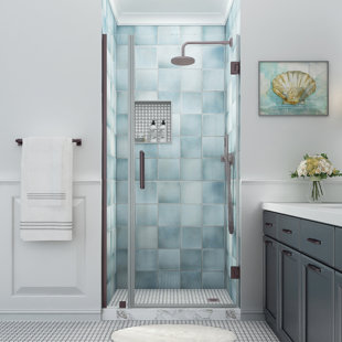 ASTON Belmore XL 29.25 - 30.25 in. W x 80 in. H Frameless Hinged Shower Door with Clear StarCast Glass