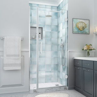 ASTON Belmore XL 39.25 - 40.25 in. W x 80 in. H Frameless Hinged Shower Door with Clear StarCast Glass