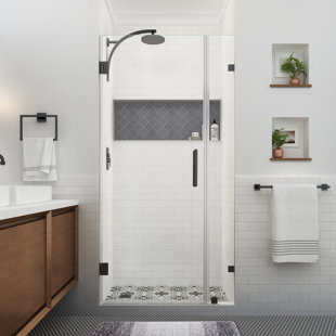 ASTON Nautis XL 27.25 - 28.25 in. W x 80 in. H Hinged Frameless Shower Door with Clear StarCast Glass