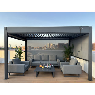 GARTEN LIVING 4 × 4 Aluminum Pergola mit Lichtern und 3 Seitenvorhängen