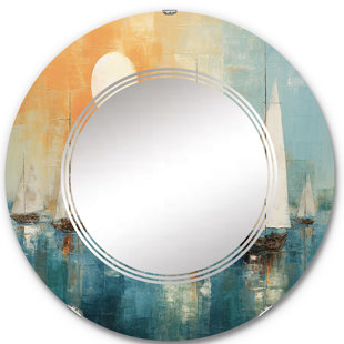 DESIGN ART Boat Abstract Coastline I - Modern Wall Mirror Round