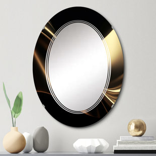 DESIGN ART Gold And Black Surreal Tides IV Oval Wall Mirror