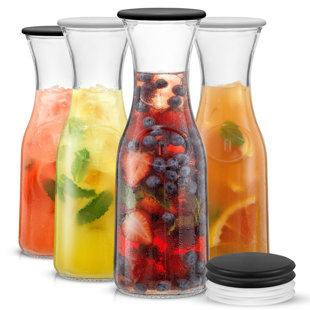 JoyJolt Hali Glass Pitcher Carafe with Lids, 36oz (Set of 4)