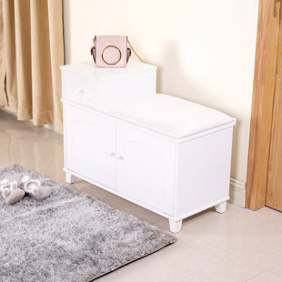 DECOPOM White Shoe Storage Bench Cabinet With Fireproof PU Cushion