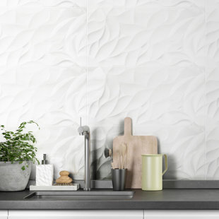 QUBE TILES Silom White Leaf 12" x 24" Matte 3D Textured Wall Tile