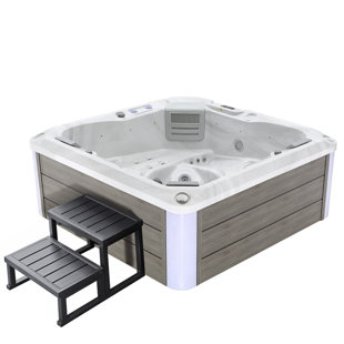 Empava 220 Volt 5 - Person 41 - Jet Plastic Rectangle Hot Tub with Ozonator and Built-In Speaker in Wood Grain