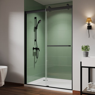 EXBRITE 44'' - 48'' W x 74'' H Double Sliding Door Frameless Shower Door with Clear Glass