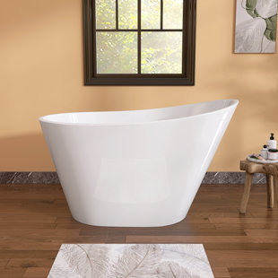 ZEAFIVE Free Standing Tub 51" Deep Soaking Bath Tub Oval Shape Acrylic Freestanding Bathtub