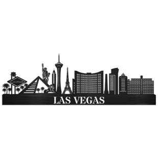TRINX Las Vegas City Skyline Hanging Wooden Wall Art Home Decor - Black Baltic Birch (36" x 10")