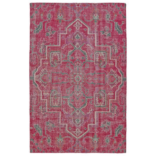 KALEEN Relic Oriental Wool Hand-Knotted Area Rug in Pink