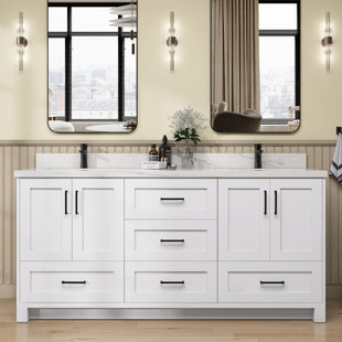 GETPRO 72" Freestanding Solid Wood Frame Double Bathroom Vanity Base Only