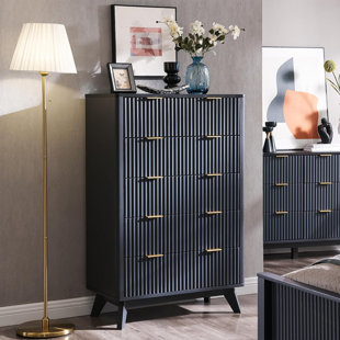 MERCER41 Siyuan Fluted Design 5-Drawers Dresser Organizer, Wood Tall Chest of Drawers