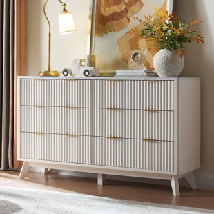 MERCER41 Sladen Fluted Design 6-Drawers Dresser Organizer, Wood Wide Chest of Drawers