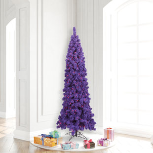 HASHTAG HOME Flocked Purple Fir Artificial Christmas Tree with Stand