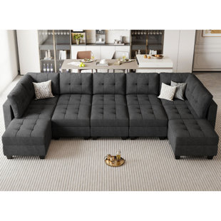 HOKKU DESIGNS Kar 143'' Large Module U Shape Upholstered Sectional Couch Variable Sofa Bed Tufted Cushion Sleeper