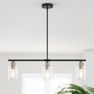 MERCER41 Delmis 3 - Light Kitchen Island Pendant Rustic Linear Chandelier with Clear Glass Shades
