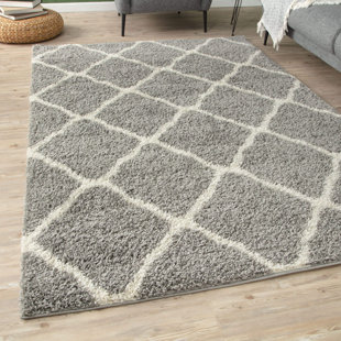 THE RUGS Myshaggy Collection Trellis Machine Woven Grey Area Rug