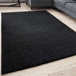 THE RUGS Myshaggy Collection Solid Colour Machine Woven Black Area Rug