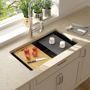 LORDEAR Quartz 32" x 19" Undermount Workstation Kitchen Sink Quartz Single Bowl Kitchen Sink Granite Sink