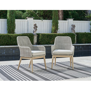 BAY ISLE HOME™ Avoree Outdoor Dining Armchair with Cushion (Set of 2)