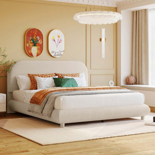 LATITUDE RUN® Stingley Teddy Fleece Upholstered Platform Bed , Solid Frame and Stylish Curve-shaped Design