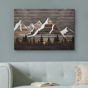 IDEA4WALL Western Wood Effect Landscape Pastel Brown Tree Mountains Nature Abstract Artwork Living Room Decor On Canvas Print
