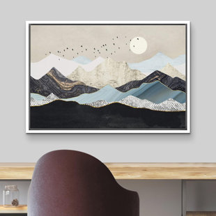 IDEA4WALL Sun Mountain Range " Pastel Blue Bird Mountain Range Nature Modern Art Abstract Landscape Living Room Bedroom Office "