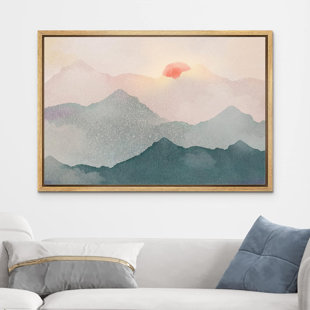 IDEA4WALL Abstract Landscape " Pastel Teal Pink Dawn Mountain Nature "