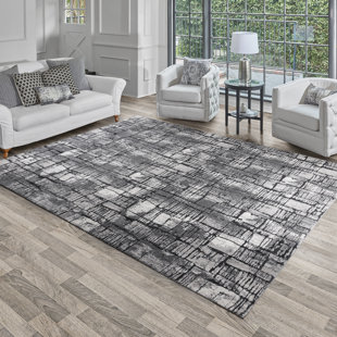 GERTMENIAN Imani Gael Modern Abstract Plush Charcoal/Gray/Black Polypropylene/Polyester Shag Area Rug