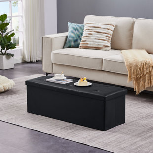 CLASSICLIVING Nairne 110cm Wide Faux Leather Tufted Rectangle Solid Colour Storage Ottoman with Storage